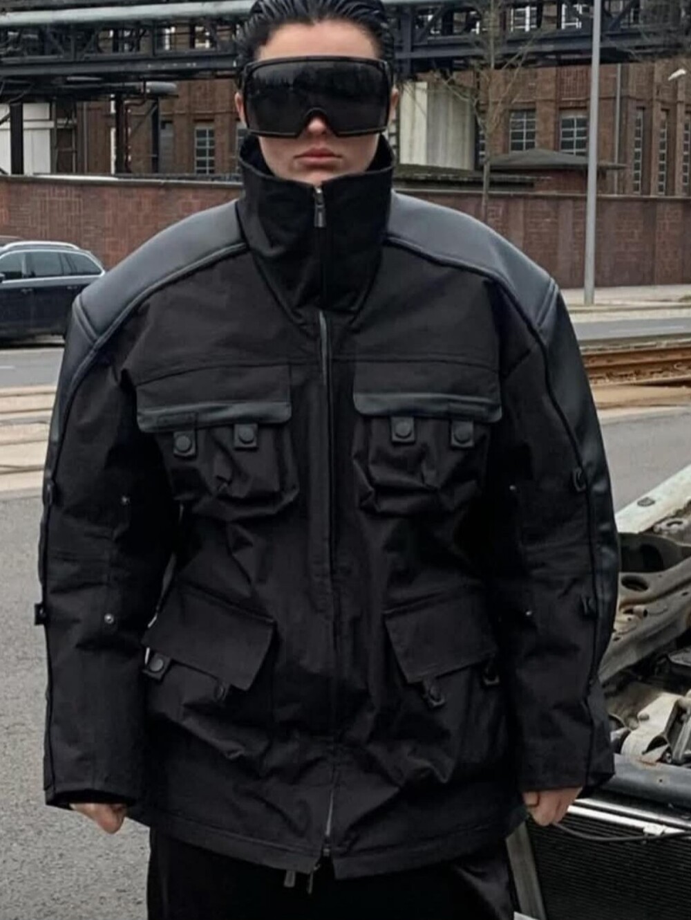 Namilia Inferno Transformer Jacket Coat Black Convertible Trench Goth Techwear S